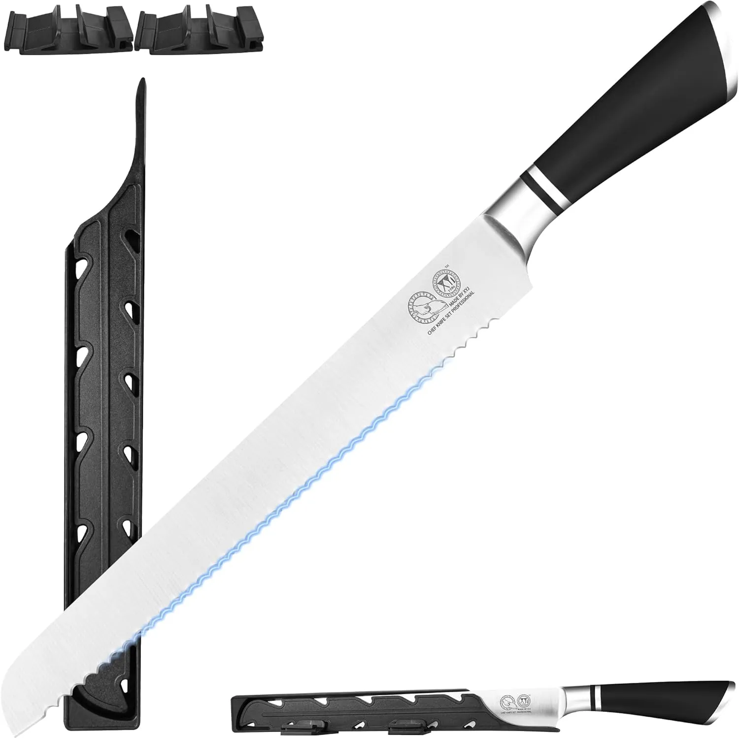 XYJ Authentic Since 1986, Japanese Bread Knife 10.5 Inch, Stainless Steel Serrated Blade Bread Cutting Knife With Cover, Serrated Cake Knife for Home Kitchen Camping