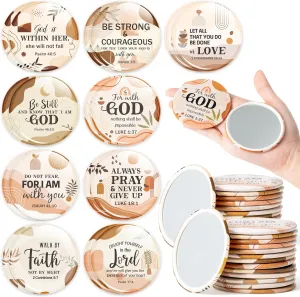 Y1tvei Bible Verse Compact Mirrors - 72Pcs Boho Christian Gifts Bulk Bible Verse Mini Compact Mirrors Inspirational Small Portable Round Pocket Makeup Mirror for Purse Church Party Favors for Women