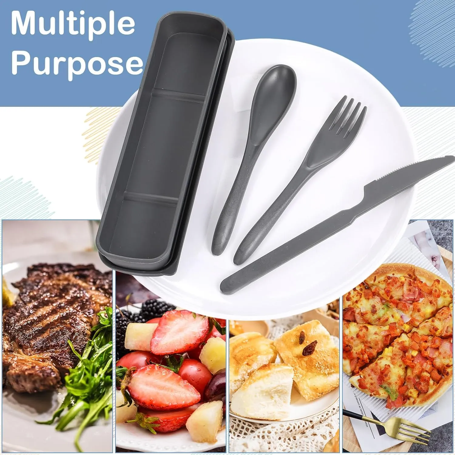 Yahenda 28 Sets Reusable Travel Utensils Set with Case Wheat Straw Cutlery Portable Spoon Knife Fork Tableware Lunch Box Bulk for Adults Travel Picnic Camping Utensils Gifts (Cold Color)