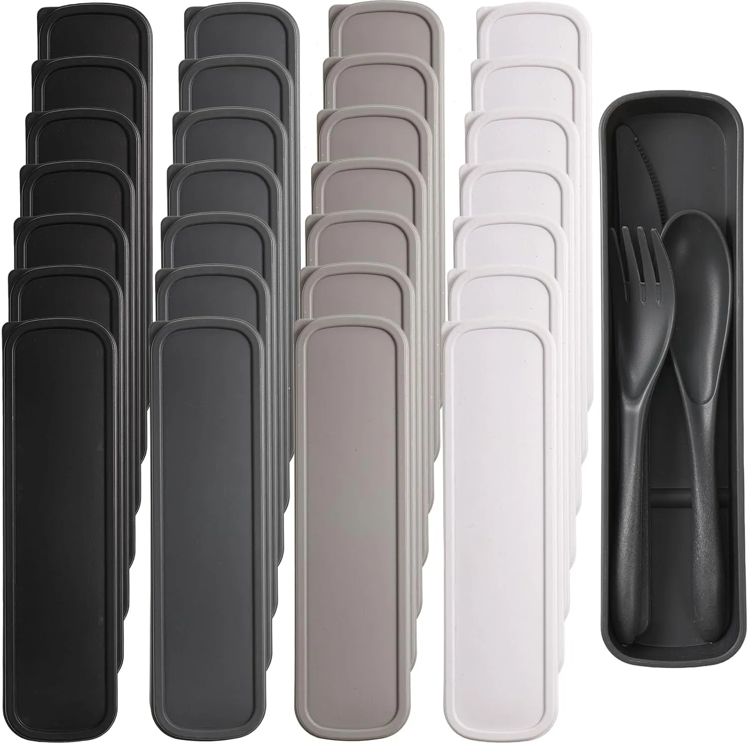 Yahenda 28 Sets Reusable Travel Utensils Set with Case Wheat Straw Cutlery Portable Spoon Knife Fork Tableware Lunch Box Bulk for Adults Travel Picnic Camping Utensils Gifts (Cold Color)