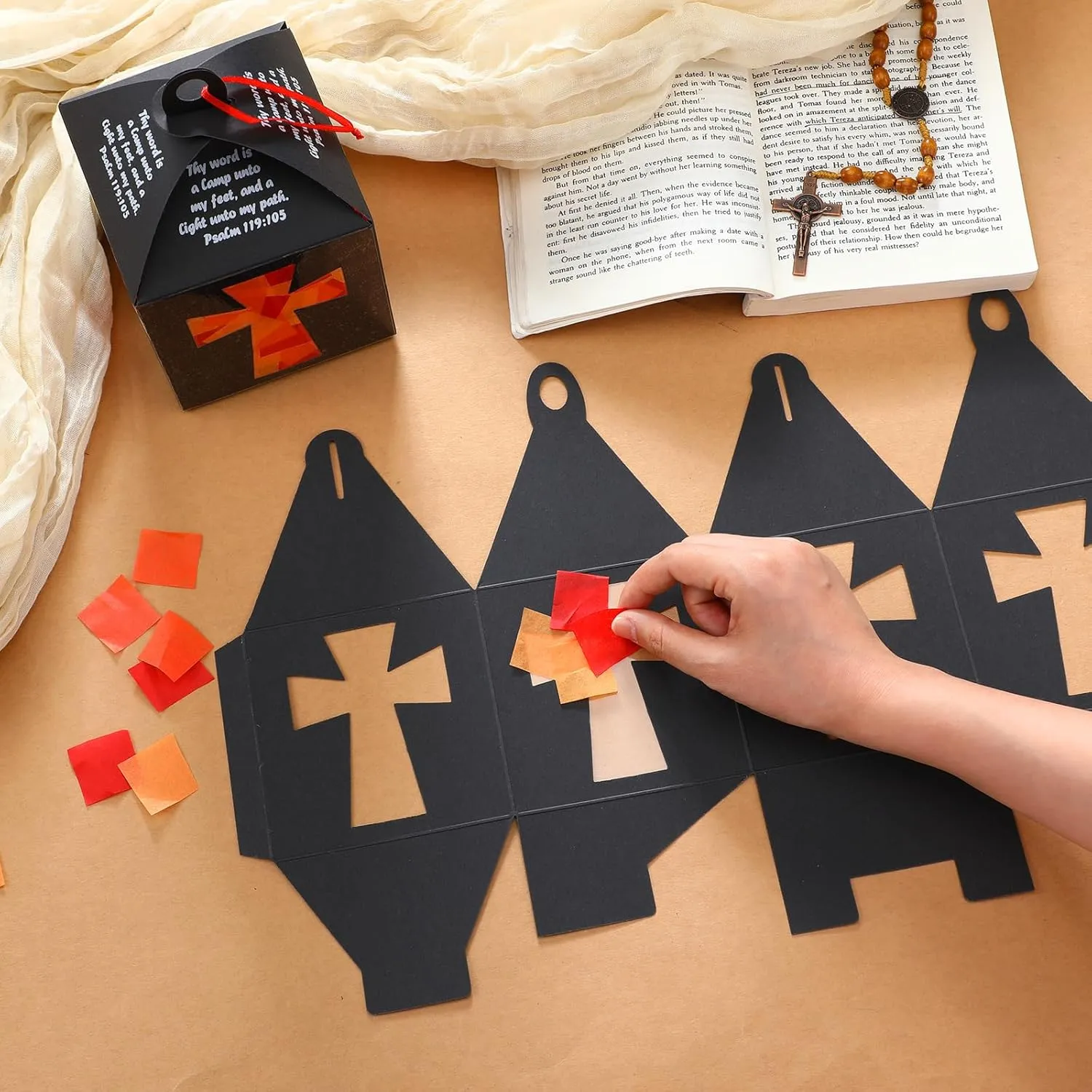 Yaomiao 16 Sets Religious Crafts Religious Cross Tissue Paper Lanterns Crafts Bulk Suncatcher Kits DIY Cross Ornaments Christian Tissue Paper Kits for Church Sunday School VBS Art Classroom Home