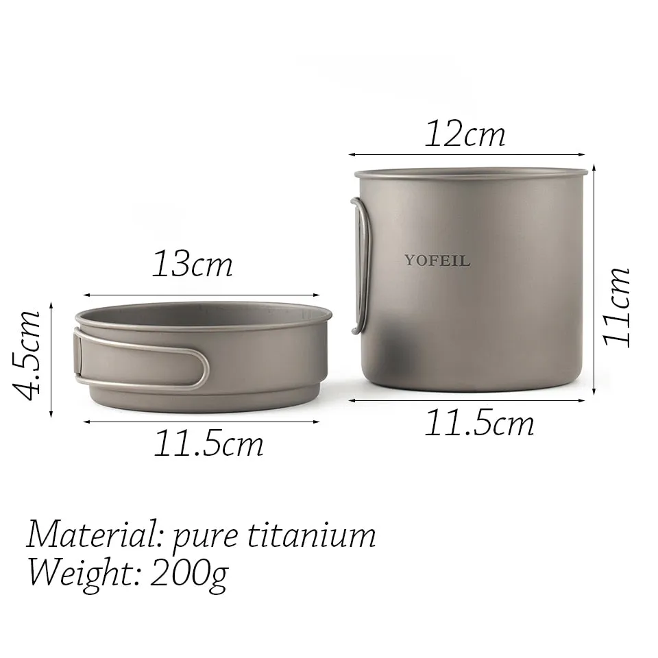 Yofeil Titanium Camping Cookware Set: Ultra-Light Frying Pan, Bowl, Cup - High Quality Tableware
