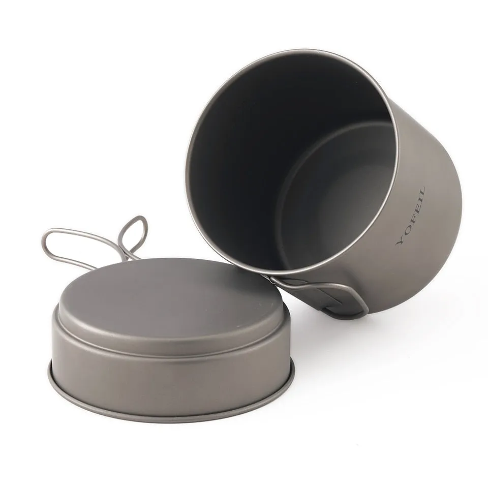 Yofeil Titanium Camping Cookware Set: Ultra-Light Frying Pan, Bowl, Cup - High Quality Tableware