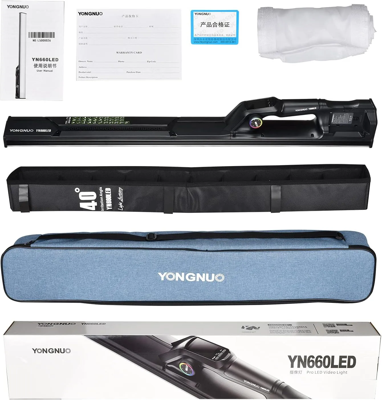 YONGNUO YN660LED LED Video Light, 45W Handheld Wand Light, RGB Full Color LED Tube Light, CRI96 2000K-9900K Adjustable, 31 Lighting Effect, for Photo YouTube Video Photography