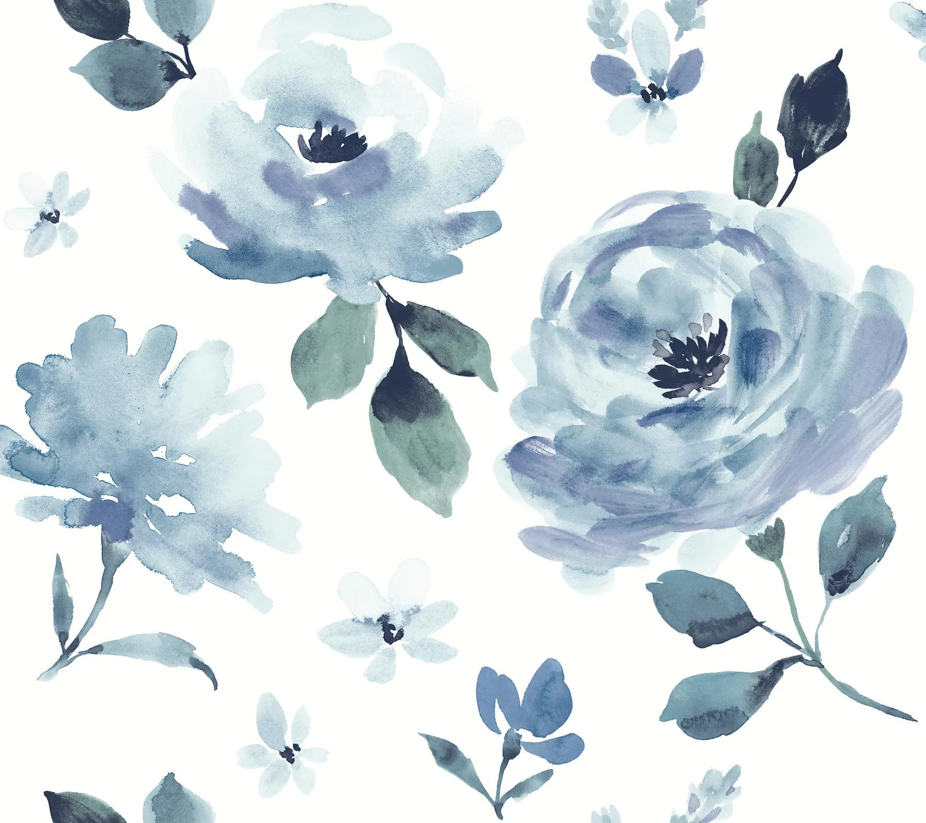 York Watercolor Blooms Peel And Stick Blue Wallpaper