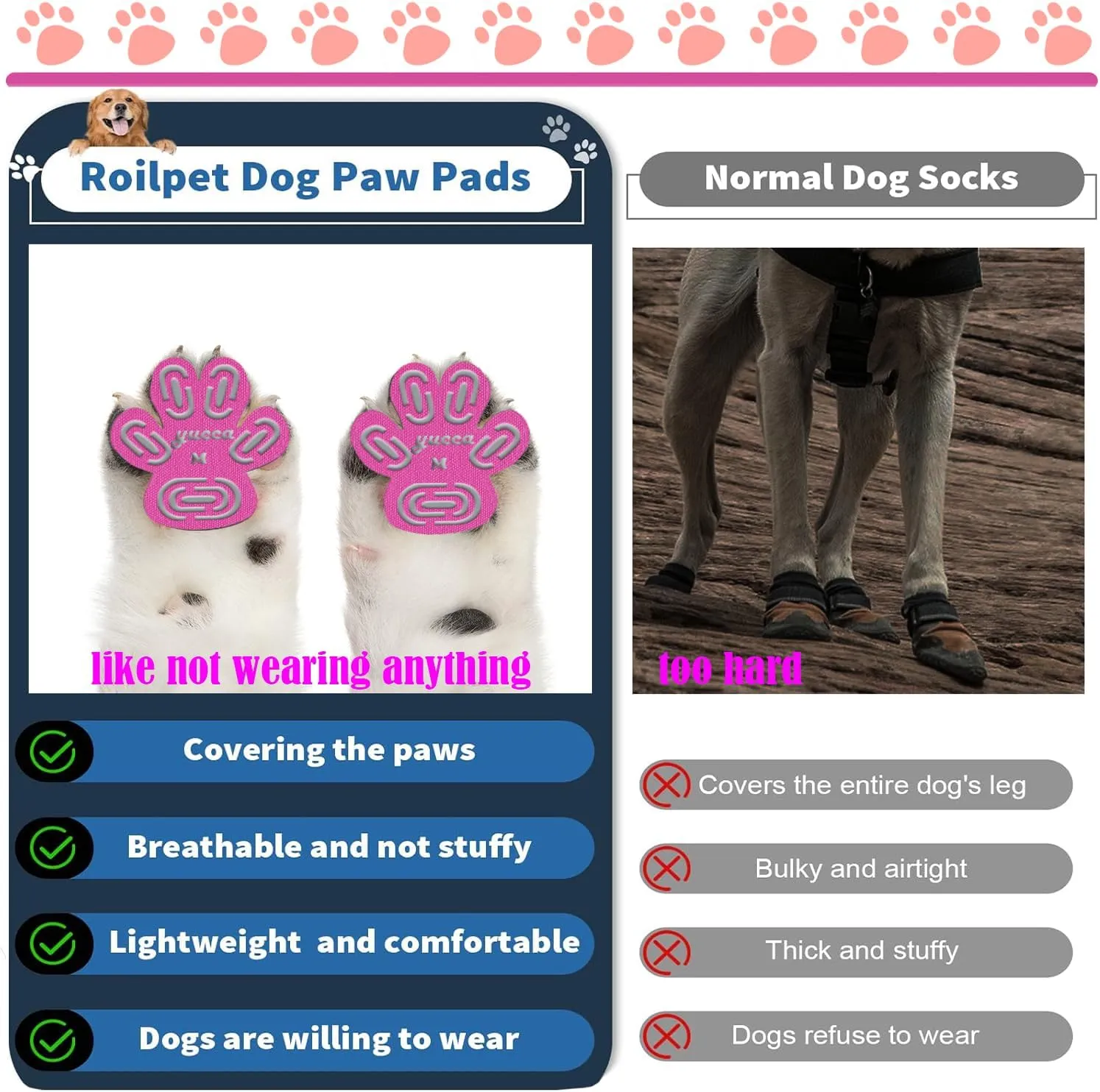yucca Dog Anti Slip Paw Grips Traction Pads, Dog Paw Protector with Stronger Adhesive, Toe Grips for Dogs from Slipping on Hardwood Floors, Dog Shoes Booties Socks Replacement for Older Dogs