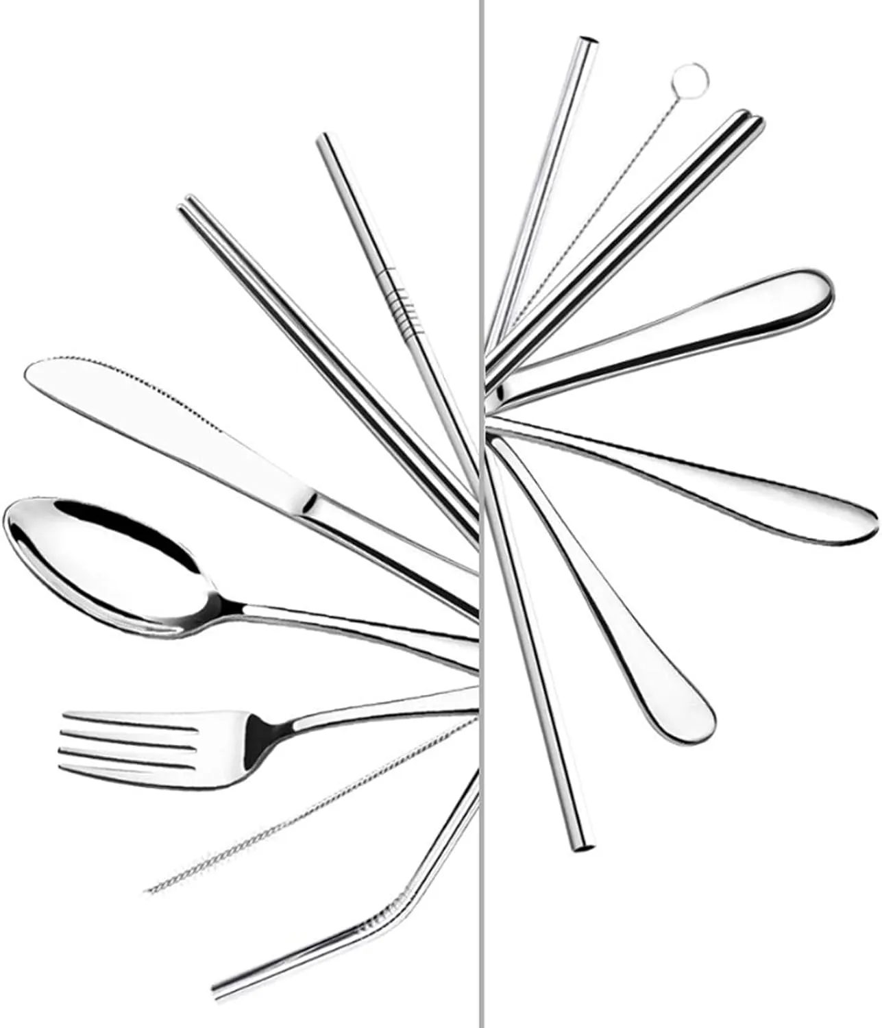 ZABEES Flatware Forks Portable Lunch Tableware Cutlery Set Stainless Steel Spoon Fork Travel Outdoor Knife Tableware Dining Dinnerware Sets Food Grade Forks