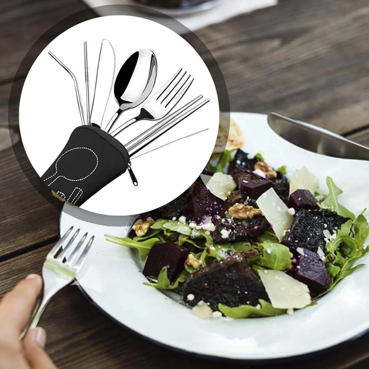 ZABEES Flatware Forks Portable Lunch Tableware Cutlery Set Stainless Steel Spoon Fork Travel Outdoor Knife Tableware Dining Dinnerware Sets Food Grade Forks