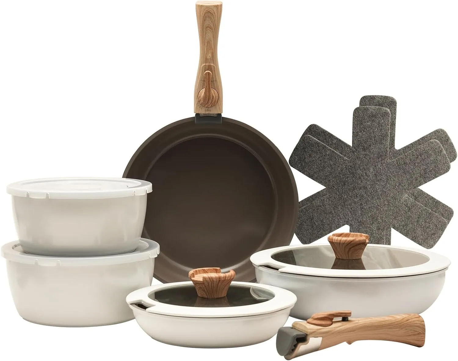 ZHANG XIAO QUAN SINCE 1628 Pots and Pans Set - 13PCS Aluminium Non Stick Cookware, White, Oven Safe, PTFE/PFAS/PFOA Free, Detachable Handle