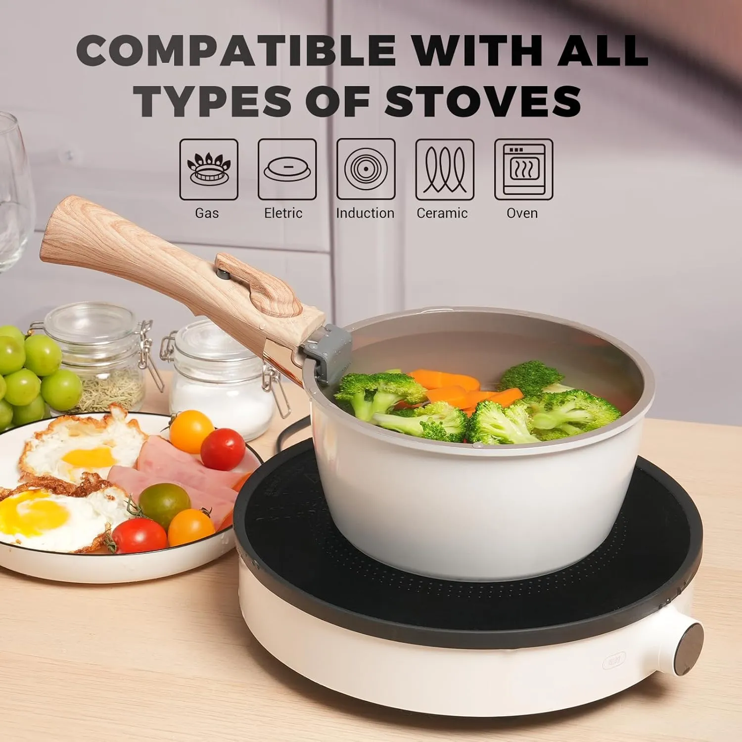 ZHANG XIAO QUAN SINCE 1628 Pots and Pans Set - 13PCS Aluminium Non Stick Cookware, White, Oven Safe, PTFE/PFAS/PFOA Free, Detachable Handle