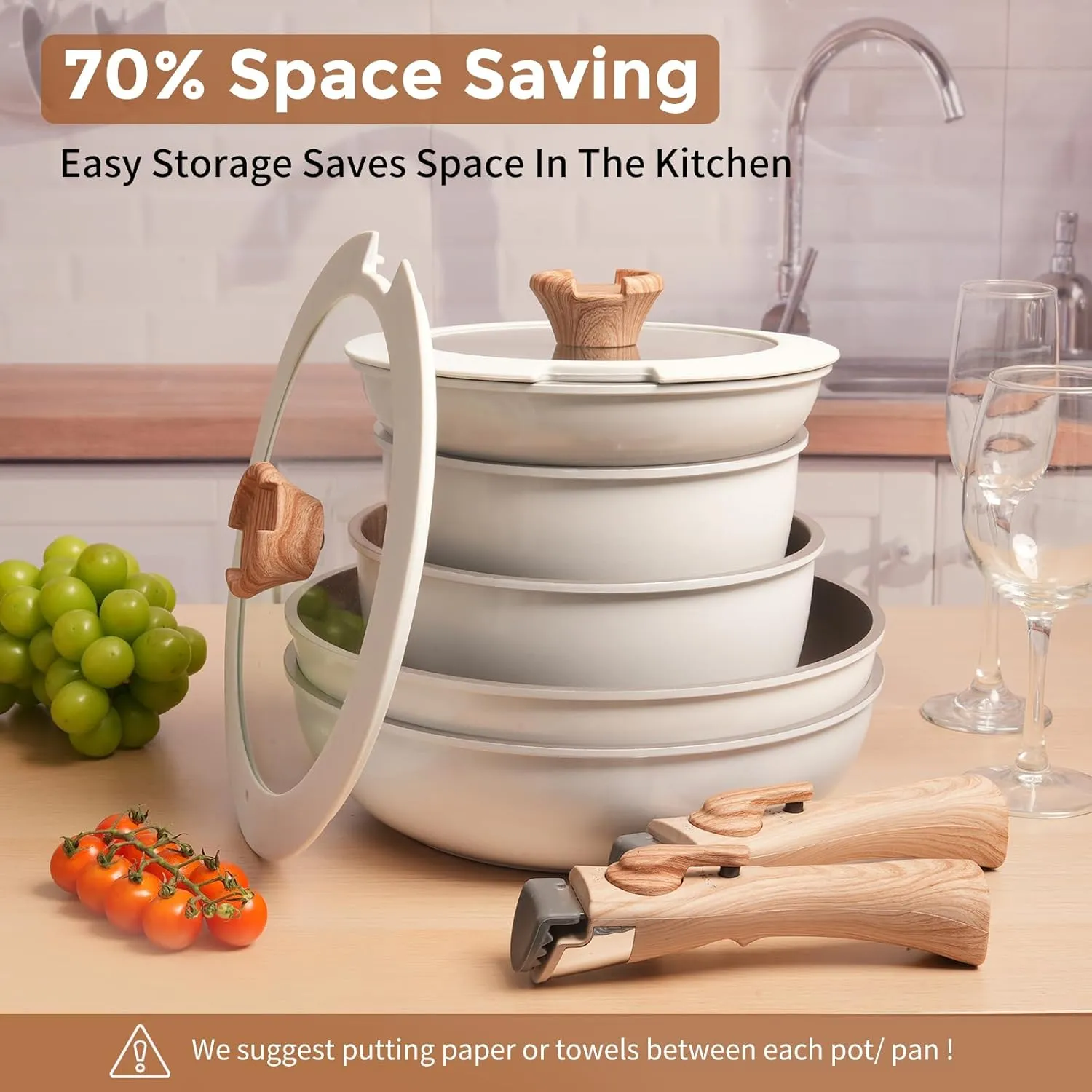 ZHANG XIAO QUAN SINCE 1628 Pots and Pans Set - 13PCS Aluminium Non Stick Cookware, White, Oven Safe, PTFE/PFAS/PFOA Free, Detachable Handle