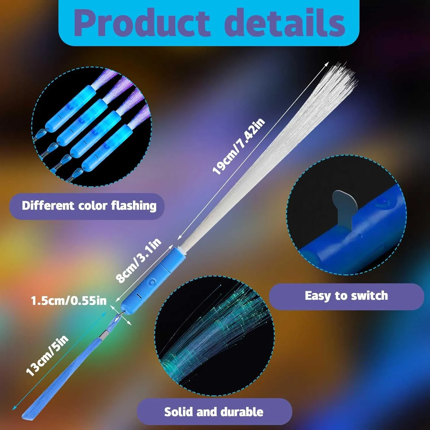 Zhanmai 24 Pieces Upgraded Glow Fiber Wands Sticks LED Light Wands LED Flashing Sticks Glow Flashing Light for Wedding Party Favors