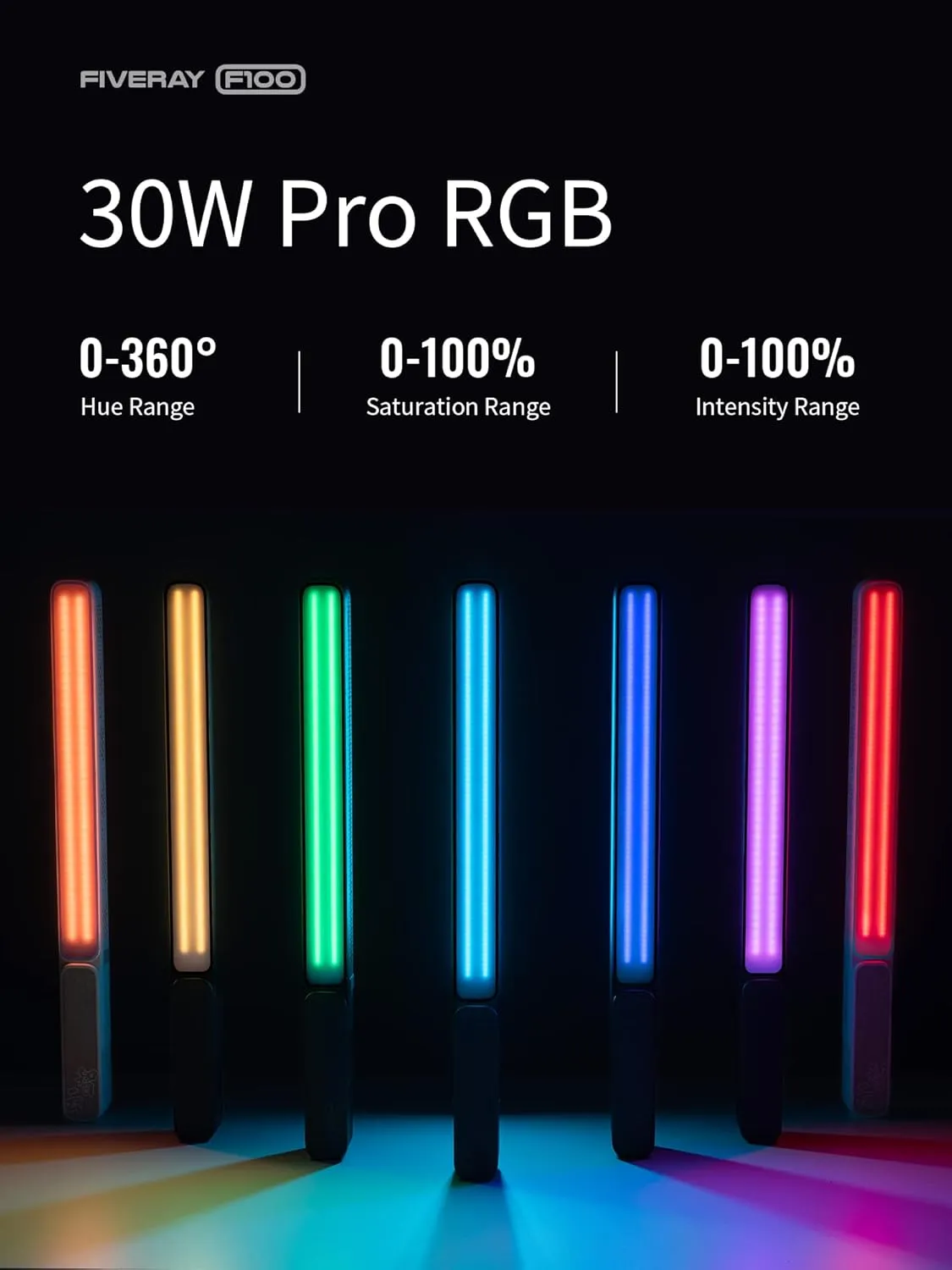 ZHIYUN FIVERAY F100 Standard 100W RGB LED Video Light Stick Wand, Dimmable Handheld Photography Lighting for Photographic Studio,Video Conferencing,Fill Light,Live Streaming,Collection Portrait, Black