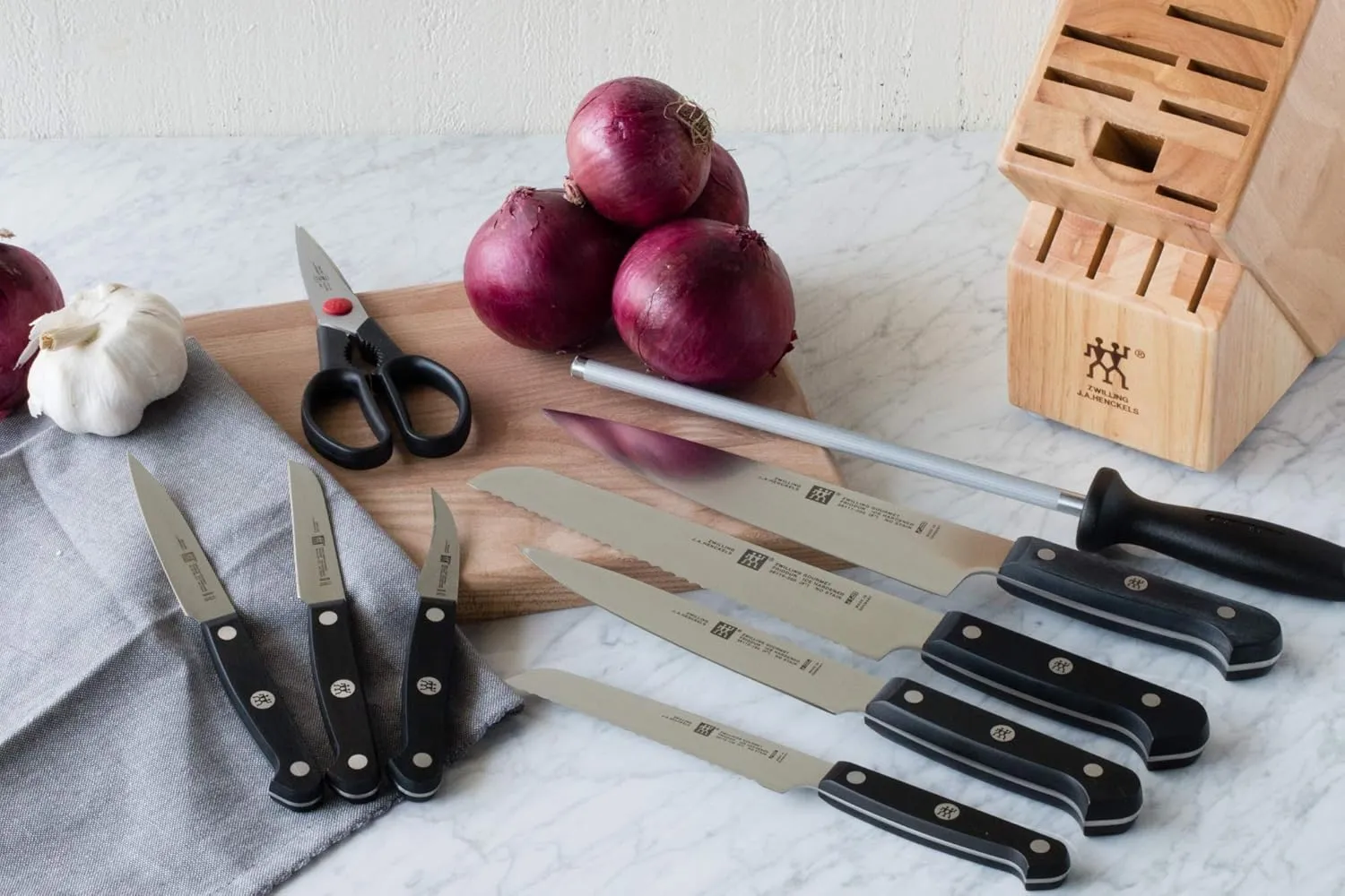 ZWILLING Gourmet 10-pc Knife Block Set, Natural Wood Block, Made in Germany