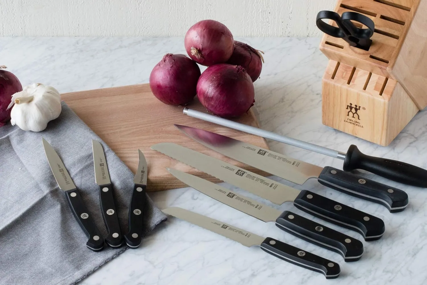 ZWILLING Gourmet 10-pc Knife Block Set, Natural Wood Block, Made in Germany