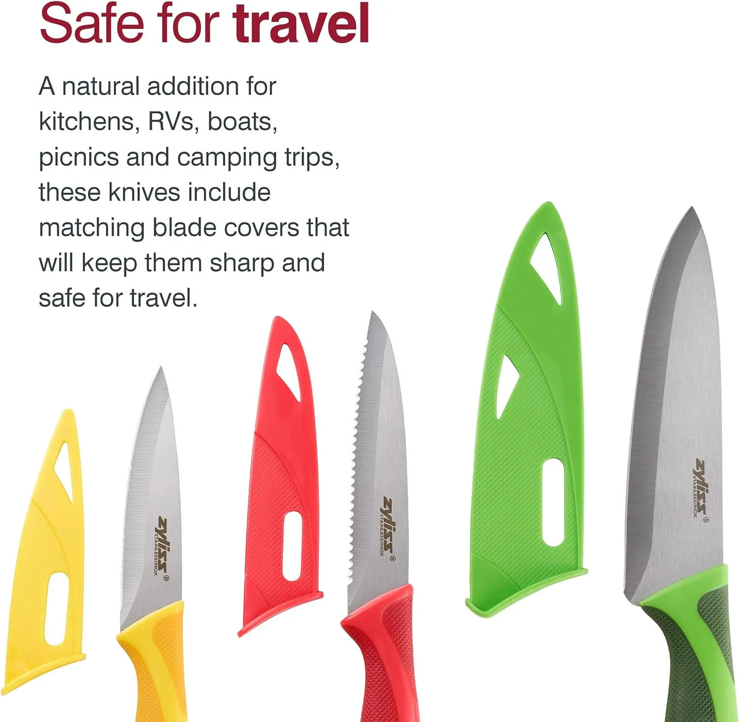 Zyliss 3 Piece Knife Value Set - Kitchen Knife Set - Kitchen Knife Set with Sheath Covers - Includes Paring, Serrated Paring & Utility Knives - Stainless Steel